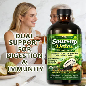 Liquido <span class=keywords><strong>Amaro</strong></span> di Soursop Biologico, Guanabana Detox, Semi Neri, Moringa, Zenzero, Supporto Digestivo e Immunitario, Etichetta Privata, Fabbrica OEM - Product Image 1