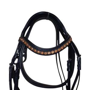 Elegante personalizado Snaffle Horse Brida Set Cuero Acero inoxidable Hebilla Piedras de cristal Ecuestre Moda Noseband Brow Band - Product Image 3