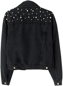 Chaqueta vaquera corta de mujer de manga larga informal ajustada de alta calidad a la moda con logotipo personalizado, chaqueta vaquera personalizada OEM para mujer - Product Image 2