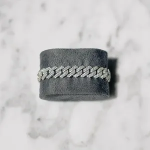 Bracelet cubain à griffes de 12 mm, fermoir sécurisé, plaqué or blanc 14 carats, argent sterling, zircone cubique taillée, pierres de moissanite VVS pour - Product Image 3