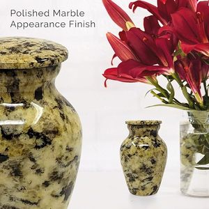 Petite urne funéraire souvenir pour cendres Urnes commémoratives en métal fabriquées à la main Finition en marbre jaune Mini urne avec filetage sécurisé - Product Image 6