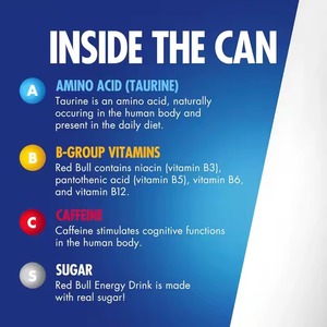 Para Red Bull 16 FlOz Pack 12 latas Bebida energética baja en carbohidratos sin azúcar 151mg Cafeína Taurina B Vitaminas Ingrediente principal - Product Image 6