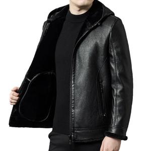 Chaqueta de cuero con capucha para hombre Invierno Nueva moda Hombres de negocios Casual con capucha Versátil - Product Image 6