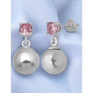 New arrival 925 STERLING <b>SILVER</b> 4 MM PINK ZIRCON STONE 8 MM WHITE SHELL <b>PEARL</b> STUD <b>EARRINGS</b> From Turkey - Product Image 5