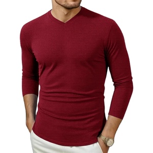 เสื้อยืดคอวีแขนยาวคอวีสีทึบแนวธุรกิจลำลองสำหรับผู้ชายเสื้ออเนกประสงค์แฟชั่นใส่สบายสำหรับฤดูใบไม้ร่วงและฤดูหนาว - Product Image 1