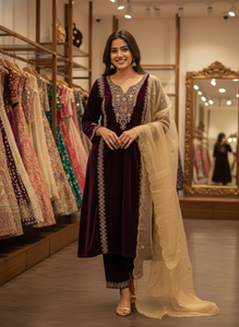 Nouvelle collection Kurti brodé sur tissu velours avec dupatta et palazzo pour la vente à l'exportation Kurti pantalon droit - Product Image 2