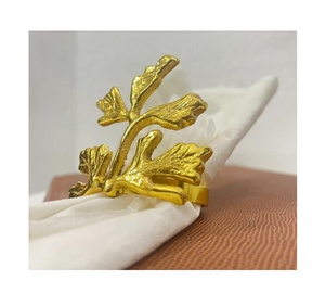 Anillos de Servilleta Dorados con Diseño de Hoja, Anillos Metálicos para Servilletas y Decoración de Mesa para Fiestas, Banquetes y Cenas - Product Image 1