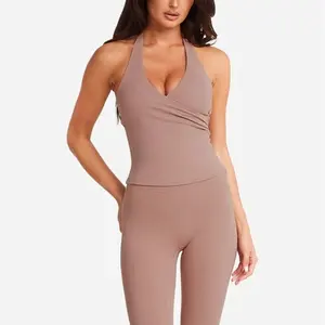 Sujetador deportivo con espalda cruzada y cuello en V con parte superior de entrenamiento de Yoga de secado rápido, almohadillas integradas, conjunto de ropa de Fitness, ropa personalizada, Yog ajustado - Product Image 4