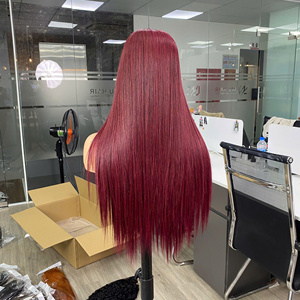 Vietnamese Hair Human Hair Natural Hair Super Double Drawn Burgundy Color Bone Straight Transparent Lace <b>Wigs</b> - Product Image 1