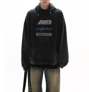 ผลิตชุดวอร์มฮู้ดดี้ผ้าเทอร์รี่คอตตอน 100% แบบสั่งทำพิเศษ ดีไซน์ปักลาย สีตัดกัน ระบายอากาศได้ดี สไตล์ลำลองสีดำ - Product Image 1