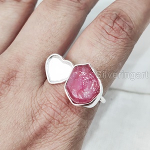 Anillo de Plata de Ley 925 con Piedra Natural de Rubí en Bruto, Anillo de Corazón con Gema de Rubí Natural, Joyería para Mujer, Piedra de Nacimiento de Julio - Product Image 2