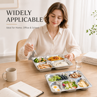 Plateau à déjeuner en acier inoxydable 304 avec couvercle divisé assiette alimentaire à 5 compartiments pour cantine scolaire bureau restaurant utilisation