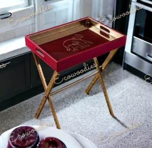 Bamboo Eco-Friendly Cherry Red Butler Tray <b>Table</b> <b>Adjustable</b> Wooden Breakfast Bed Coffee <b>Table</b> Handles Foldable <b>Legs</b> for Bathroom - Product Image 4