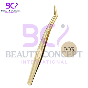 Golden Color Stainless Steel Best Supplier Self Textured Good Quality Easy to Use 45 Degree Eyelash Extension Grafted Tweezers - Product Image 5