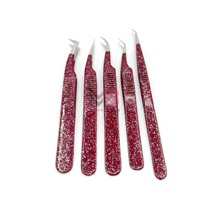 Kit de pinzas para pestañas de acero inoxidable de alta calidad al por mayor, antimagnético agarre perfecto, embalaje de logotipo personalizado, purpurina roja y blanca - Product Image 6