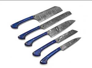 Vente en gros personnalisée haute qualité OEM ODM service professionnel en acier au carbone fait à la main ensemble de cinq couteaux de chef manche en bois - Product Image 5