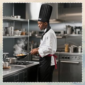 <b>Men</b> Chef Uniform Set With <b>White</b> <b>Jacket</b> Black Apron Hat And Neck Tie Work Fashion Uniform Cotton Material Comfortable Design - Product Image 4