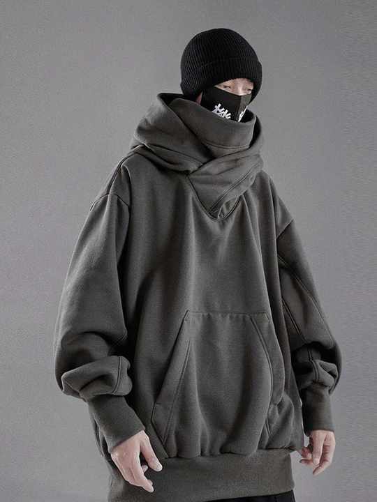 Embroidery Turtleneck Hoodie for Men Japanese Ninja Hoodies Autumn Hip Hop Fleece Pocket Man Hoodi Streetwear Oversized Y2K