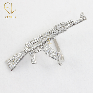 Mayorista Joyería fina Iced Out Moissanite Diamond Gun Hip Hop Colgante para hombres Bling Custom Moissanite Gun Charm Pendant - Product Image 3