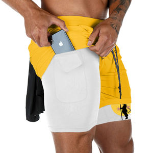 Short de gymnastique respirant avec poches pour hommes Short de performance athlétique 2 en 1 Jaune Séchage rapide Stretch Workout Running Jogging - Product Image 5