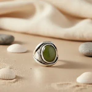 Women's 925 <b>Silver</b> Cocktail <b>Ring</b> With Natural Green Stone Bezel Setting Bohemian Style Everyday Wear Jewelry - Product Image 3