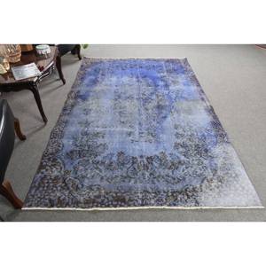 พรมขนสัตว์สีน้ำตาลฟ้าคลาสสิกขนาด5.3x8.6ฟุตงานปะต่อทรงสี่เหลี่ยมผืนผ้าลายทางสำหรับห้องนั่งเล่นยางรองหลังสำหรับบ้าน - Product Image 3