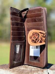 Cartera de Cuero Genuino para Mujer con Protección RFID, Estampados de Animales, Estilo Occidental Vintage, Cierre de Cremallera y Adornos de Botones, 4"H X - Product Image 3