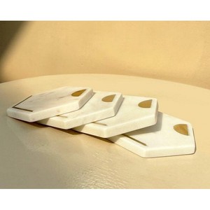 Posavasos de mármol blanco y madera sublimación natural y posavasos de té de piedra de mármol con incrustaciones de metal personalizados al por mayor - Product Image 5