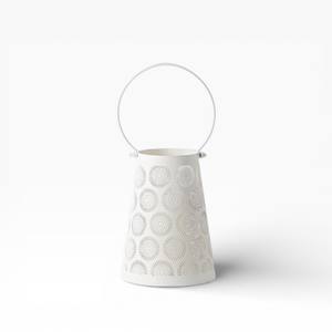 Porte-bougie en métal blanc de style lanterne avec motif circulaire perforé et poignée - Product Image 4