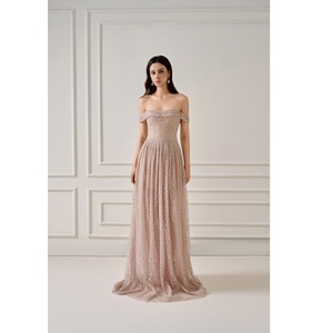 Odm ชุดเดรสสุดหรูสำหรับผู้หญิงเดรสแบบเปิดไหล่ชุดเดรสตาข่ายแบบแต่งระบายเสื้อผ้าแฟชั่นสไตล์เวียดนามออโรร่า - Product Image 3