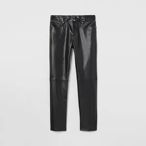 Wholesale Fashion Real Leather Men Casual Pant High Waist Long Pants Black Hip Pockets Genuine Leather Pants