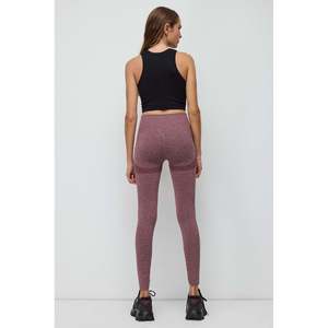 Leggings Deportivos Sin Costuras de Cintura Alta en Rosa Oscuro, Tejido Elástico de Chifón, Estilo Casual - Product Image 4