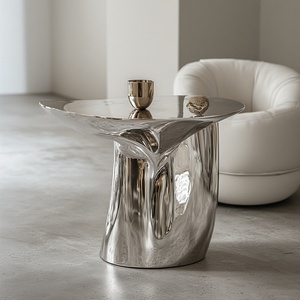 Modern Artistic Polished Silver Aluminium <strong>Console</strong> <strong>Table</strong> with <strong>Mirrored</strong> Twist Base Storage Luxury Living Room Accent Decor - Product Image 6