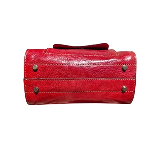 Sac à rabat de luxe en cuir véritable rouge, deux poignées, fermeture éclair, bandoulière légère, rivets, sac fourre-tout décontracté portable, style Boston - Product Image 5
