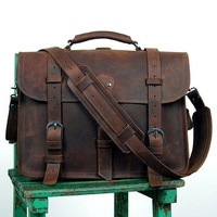 Porte-documents vintage en cuir véritable Crazy Horse unisexe, grande capacité, étui pour ordinateur portable, sac à bandoulière imperméable, pour le bureau