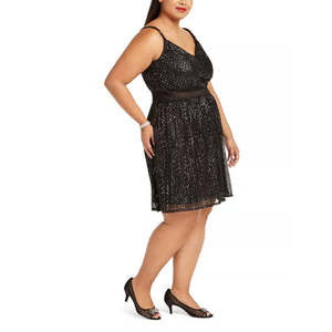 Abito da donna City Studios alla moda, taglie forti, modello A-Line svasato in chiffon con design metallizzato, vita naturale, colore argento, taglia 18 - Product Image 3
