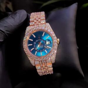 Nouvelle montre pour homme sertie de diamants, or rose, acier inoxydable, cadran bleu, VVS1 Mossanite, mouvement à quartz 40 mm, bracelet 20 mm, cadeau de luxe - Product Image 1