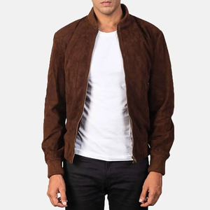 Chaqueta de Invierno para Hombre, Personalizada, de Lona y Cuero de Gamuza, con Cuello Alto, Ligera, Transpirable, Resistente al Viento, con Logotipo Frontal - Product Image 1