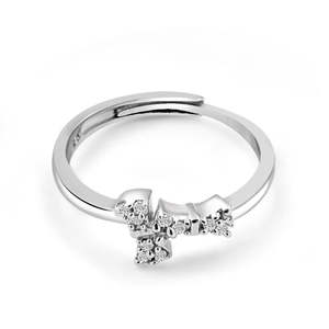 NOVAMART Fine Zarkan <b>Adjustable</b> <b>Silver</b> <b>Ring</b> Cute Little Diamond Bow Vintage Trendy Style Gold Plated Copper Jewelry Claw Inlay P - Product Image 1