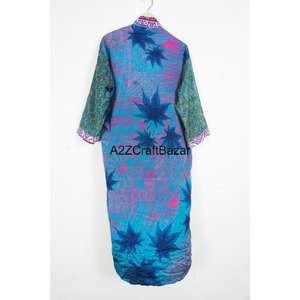 Bata Bohemia de Seda 100% Hecha a Mano para Mujer, Estilo Patchwork, Cuello en V, Cordón Ajustable, Manga Larga, Transpirable, Suave al Frente - Product Image 5