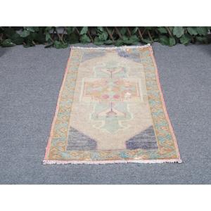 Alfombra Turca, Alfombra Pequeña de 1.4x2.6 pies, Alfombra de Lana Azul Marrón - Product Image 3