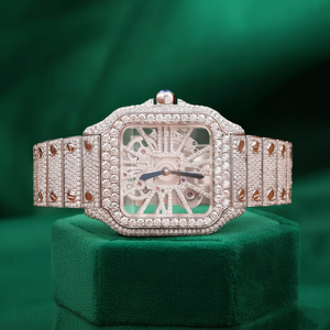 Reloj de Lujo PJ con Esqueleto y Moissanita Cuadrada, Tono Oro Rosa, Acero Inoxidable, Cristal de Zafiro, Resistente al Agua, Automático, de Vestir - Product Image 3