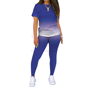 Conjuntos de verano de dos piezas de alta calidad para mujer, traje deportivo de cuello redondo con bloque de colores, conjunto deportivo informal, conjuntos transpirables de talla grande para mujer - Product Image 1