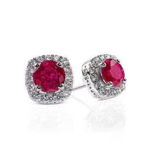 ต่างหูสตั๊ดทับทิมสีแดงพร้อมเซอร์โคเนีย925เงินสเตอร์ลิงเครื่องประดับอัญมณีหรูหราของขวัญสำหรับผู้หญิง - Product Image 1