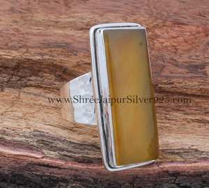 Anillo de Jade amarillo, anillo de piedras preciosas hechas a mano de Plata de Ley 925, anillo de plata sólida, regalo de aniversario de boda - Product Image 4