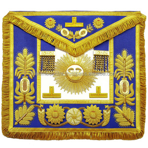 Tablier de loge bleu de grand maître d'insigne maçonnique personnalisé en gros-broderie à la main d'or - Product Image 1
