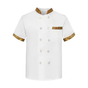 Summer Chef Uniform Short Sleeve Unisex Chef Coat Stand Collar Breathable Stain-resistant Canteen Waiter Top