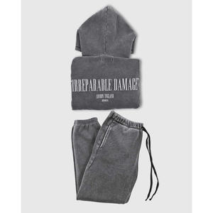 Chándales de algodón de alta calidad personalizados, pantalones de chándal acampanados de felpa francesa y Sudadera con capucha para hombre, ropa de calle, conjunto de chándal lavado ácido - Product Image 6