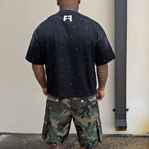 T-shirts décontractés d'été personnalisés et ensemble de shorts cargo à la mode chemises et shorts cargo élégants en strass ensemble 2 pièces pour hommes - Product Image 6