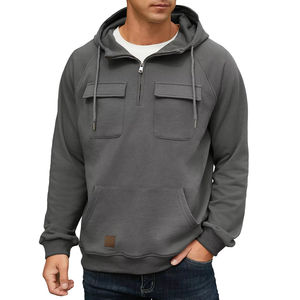 Sweat-shirts à capuche cargo pour hommes, sweat-shirts à fermeture éclair quart de tour, sweat-shirts en molleton français pour hommes, sweat-shirts à capuche personnalisés avec impression et broderie, avec poches - Product Image 4